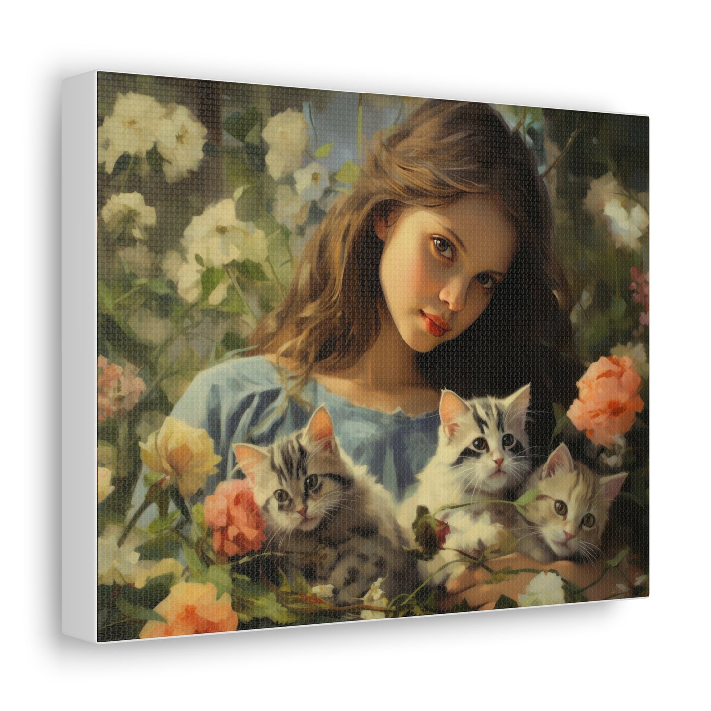 Cuddling with Kittens 10" x 8" Canvas Print.