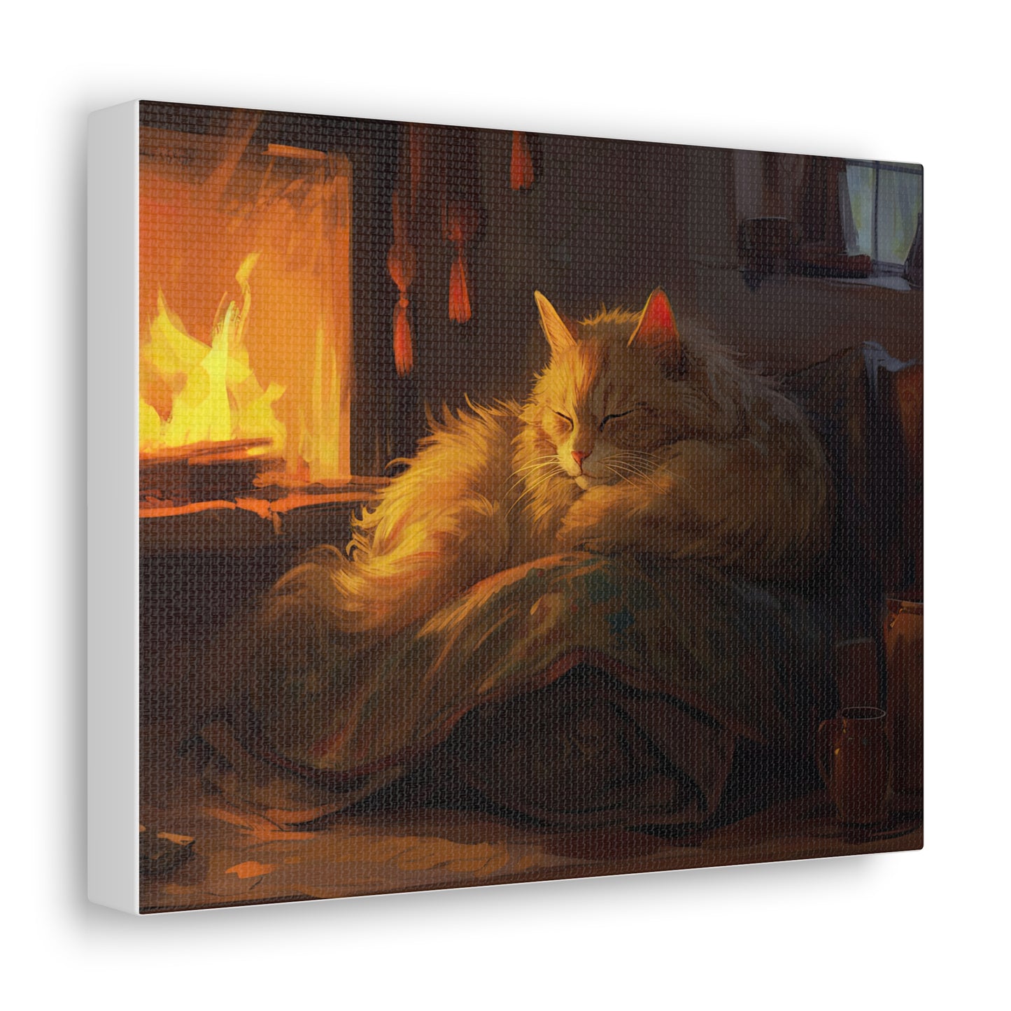 Kitten by the Fire 10" x 8" Canvas Print