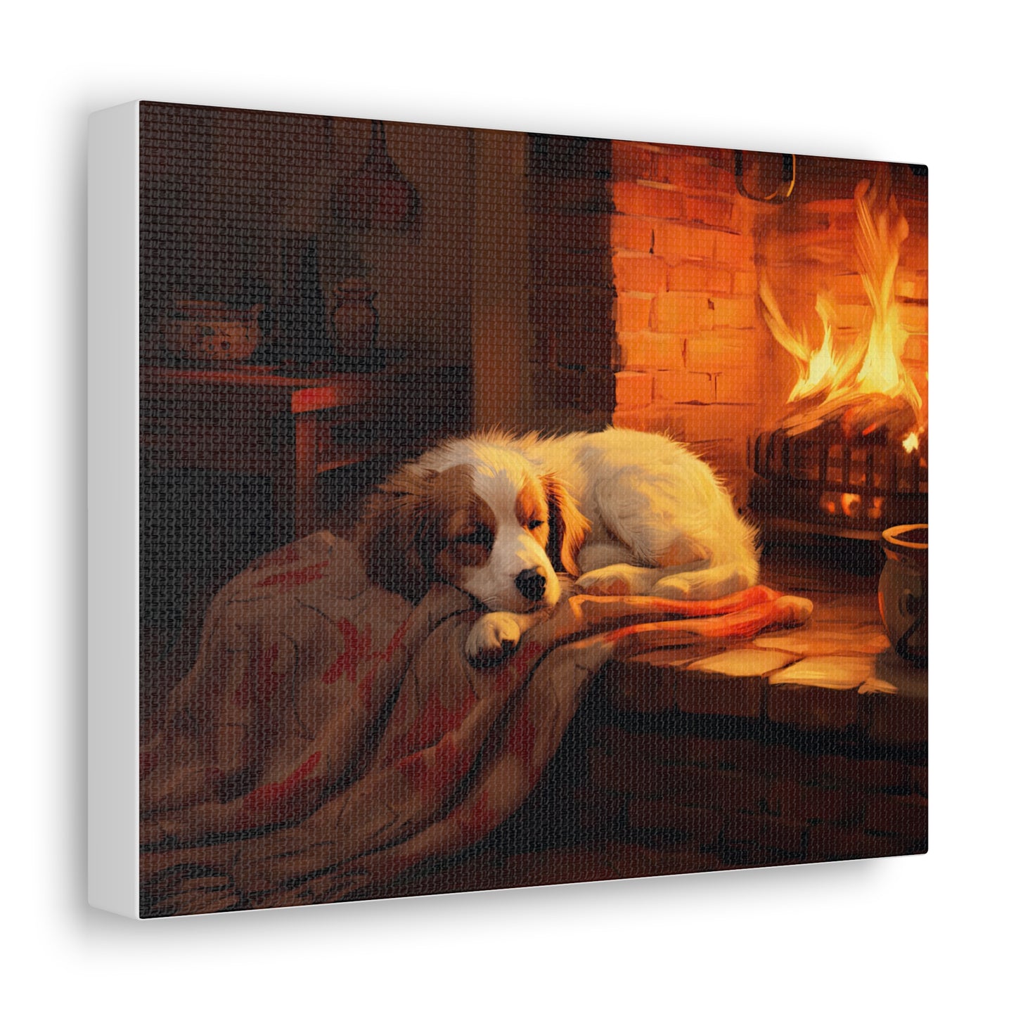 Puppy by the Fire 10" x 8" Canvas Print