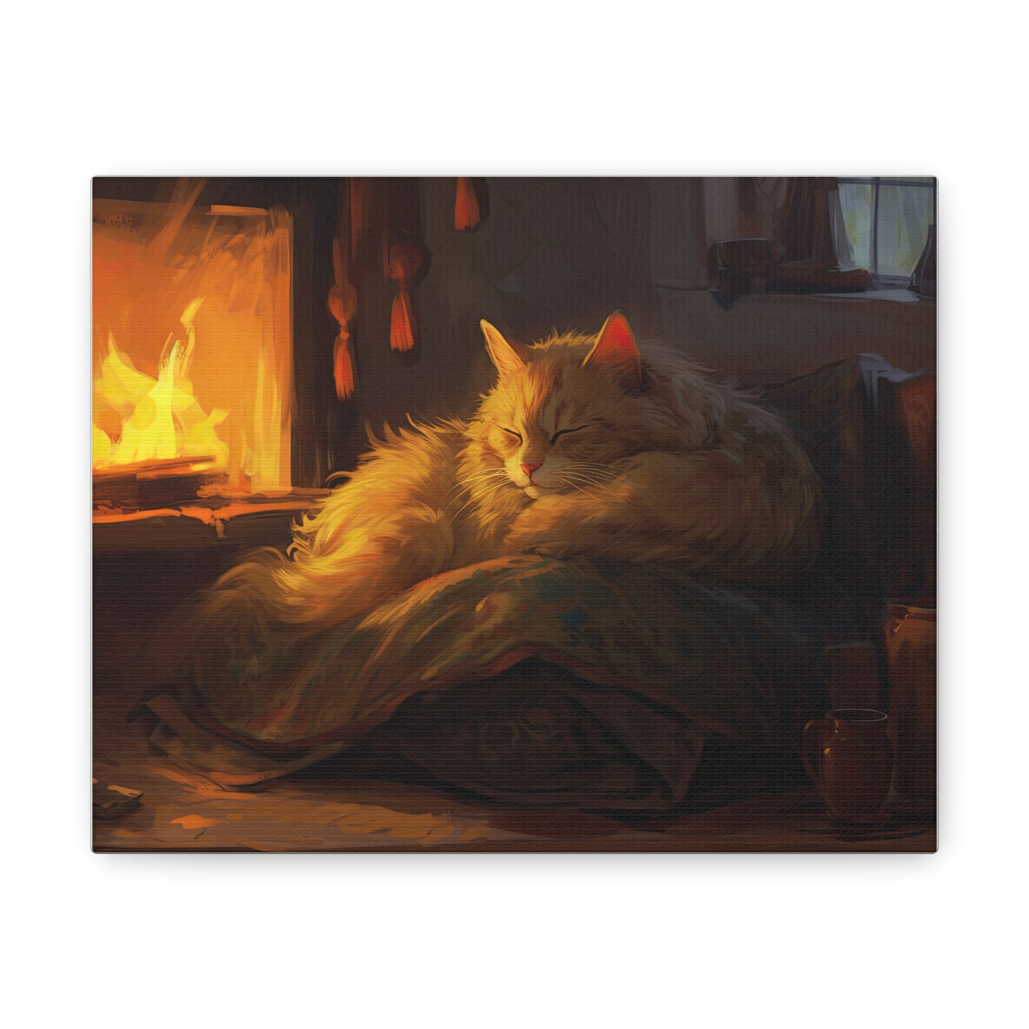 Kitten by the Fire 10" x 8" Canvas Print