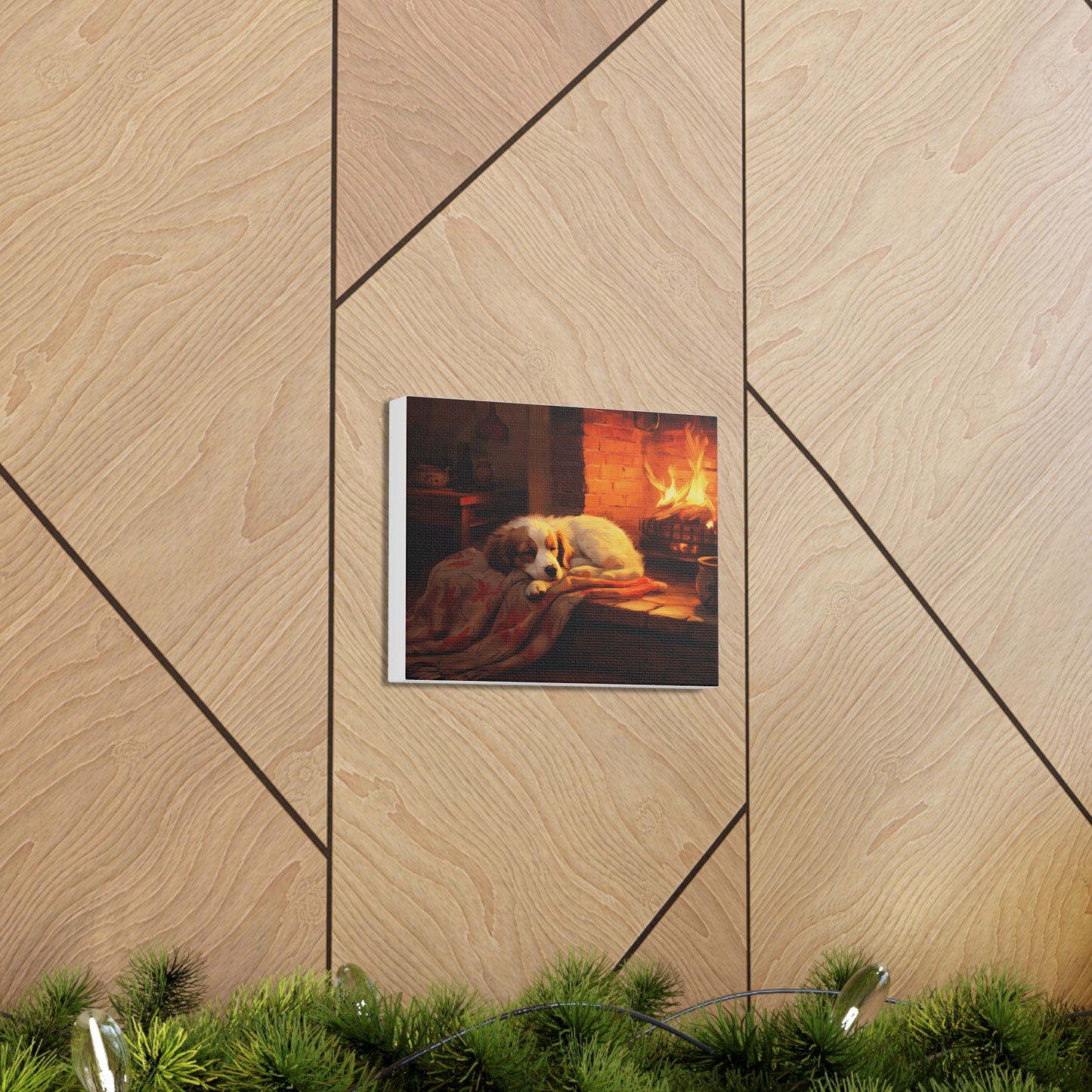 Puppy by the Fire 10" x 8" Canvas Print