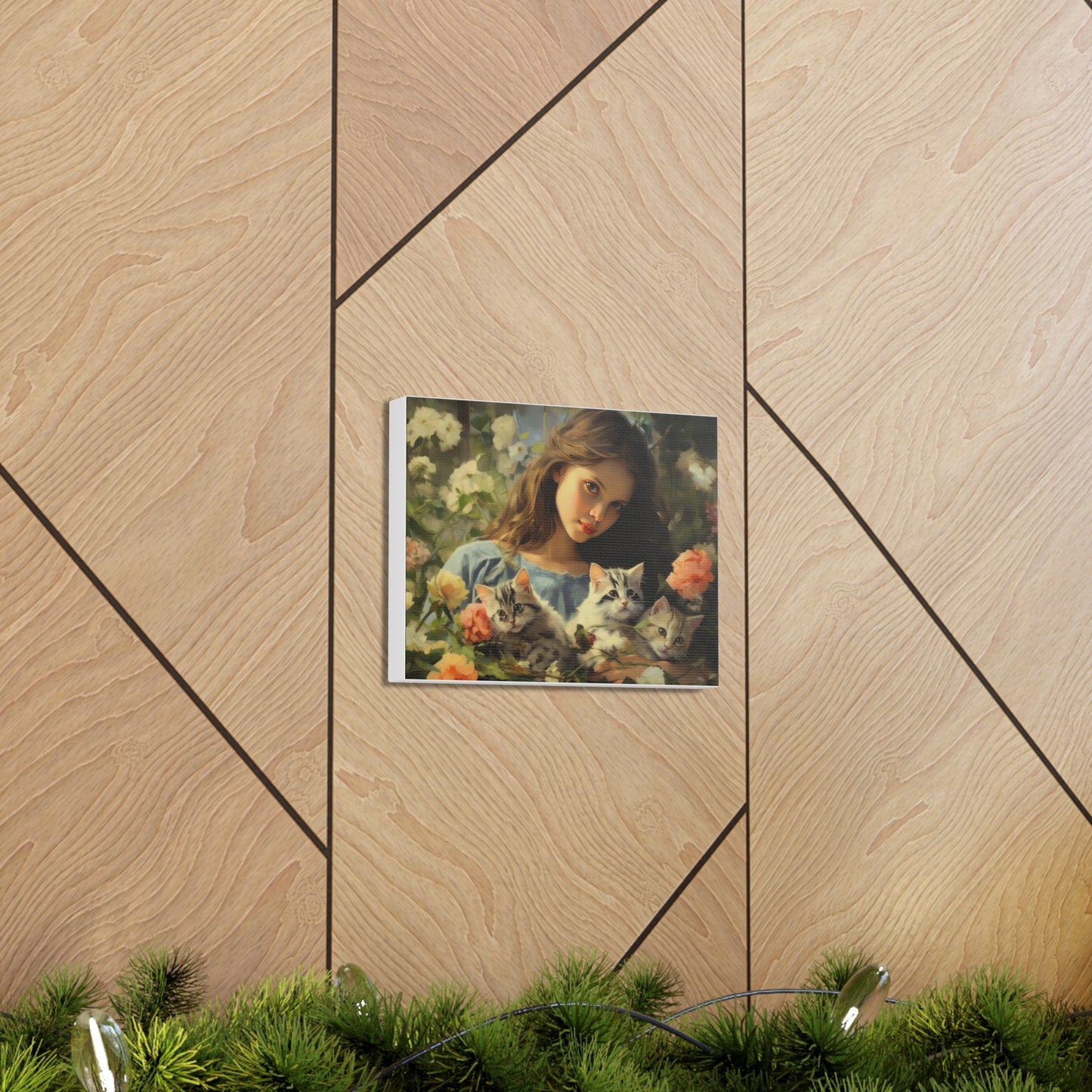 Cuddling with Kittens 10" x 8" Canvas Print.